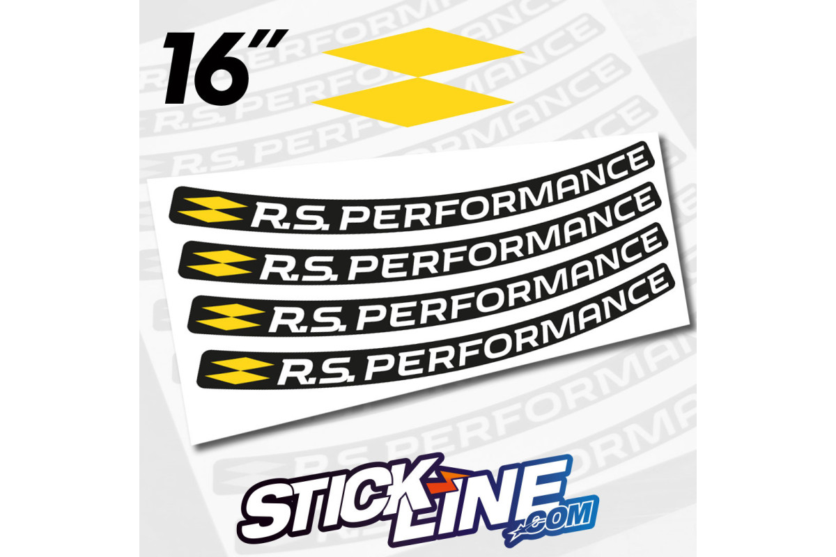 Pack 4 Stickers jante RS Performance Renault Sport - fond noir / texte blanc