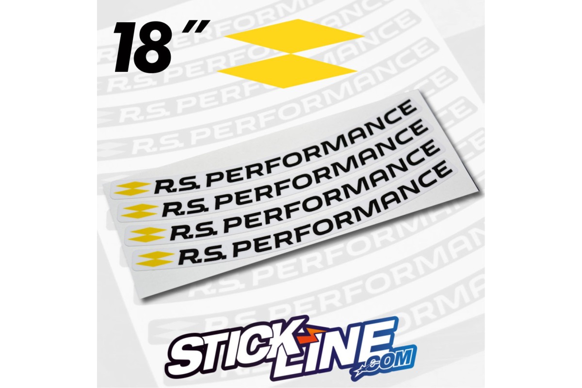 Pack 4 Stickers jante 18 RS Performance Renault Sport - fond blanc / texte noir
