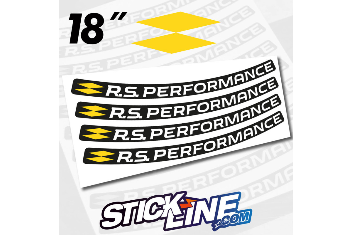 Pack 4 Stickers jante 18 RS Performance Renault Sport - fond noir / texte blanc