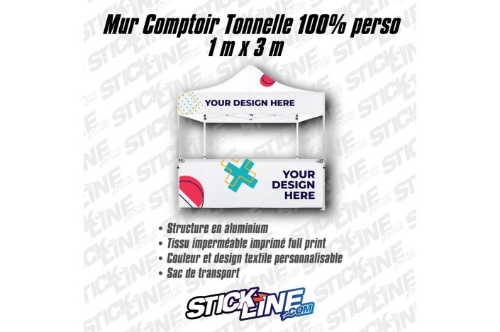 Mur de comptoir tonnelle personnalisé 3 m | Impression sur mesure - Stick Line