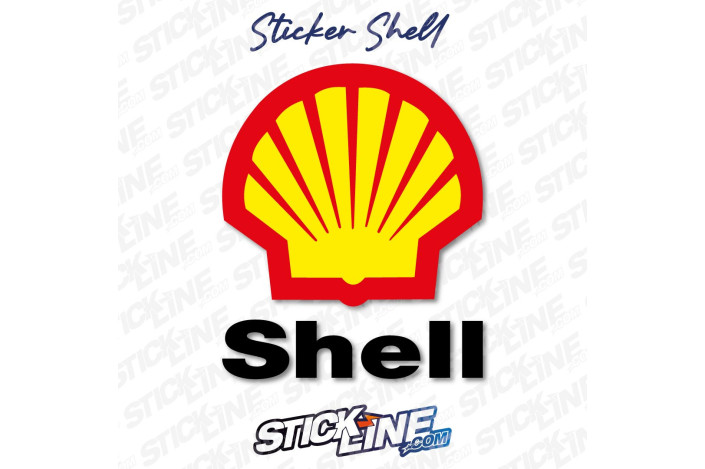 Sticker Shell Logo Rouge et Jaune avec Texte Noir | Stick Line