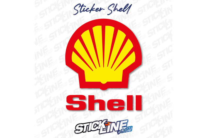 Sticker Shell Rouge et Jaune avec Texte Rouge | Stick Line