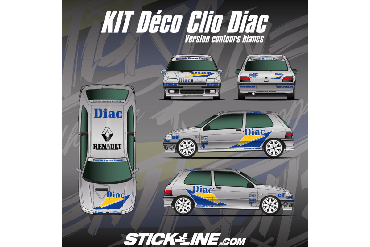 Kit déco Rallye Clio 1 Diac contours blancs